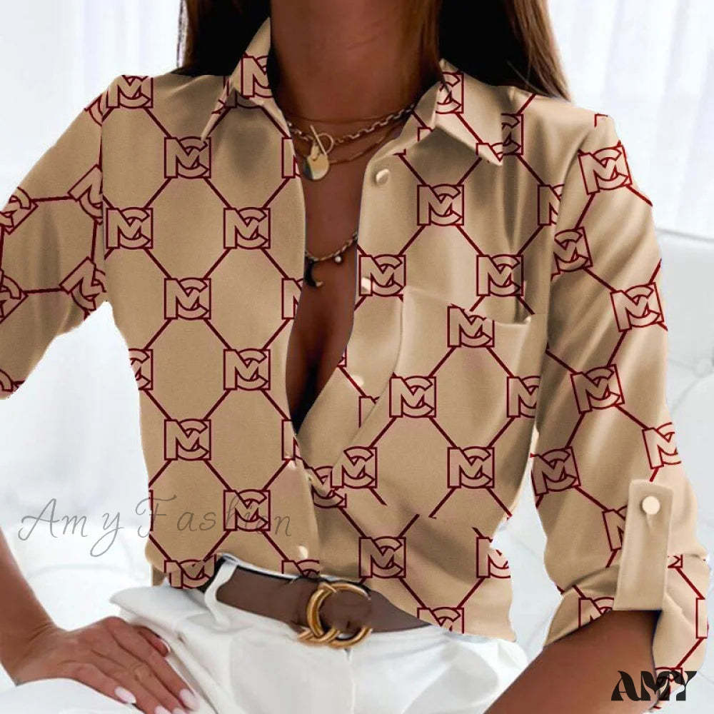 Amy Fashion - Floral Printing Single Button New Shirt Khaki Print / S