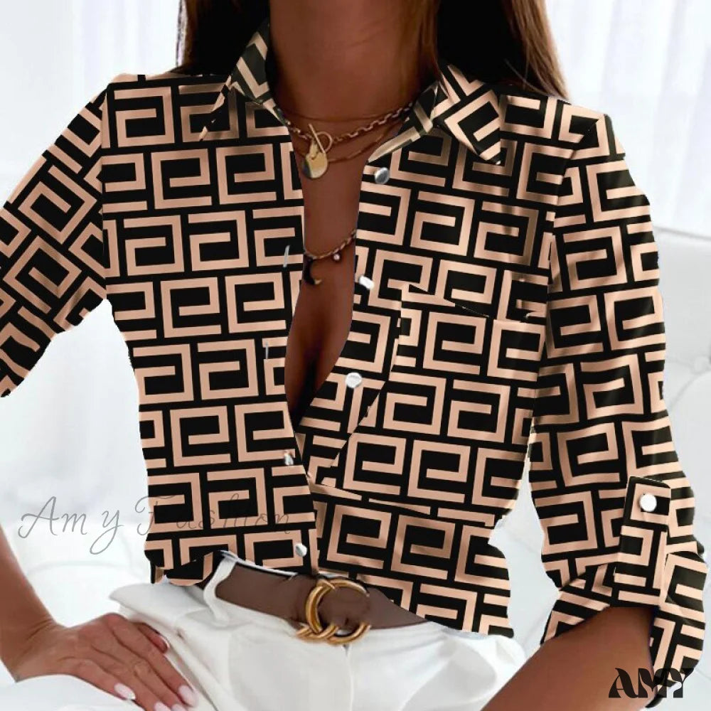 Amy Fashion - Floral Printing Single Button New Shirt Maze Print / S