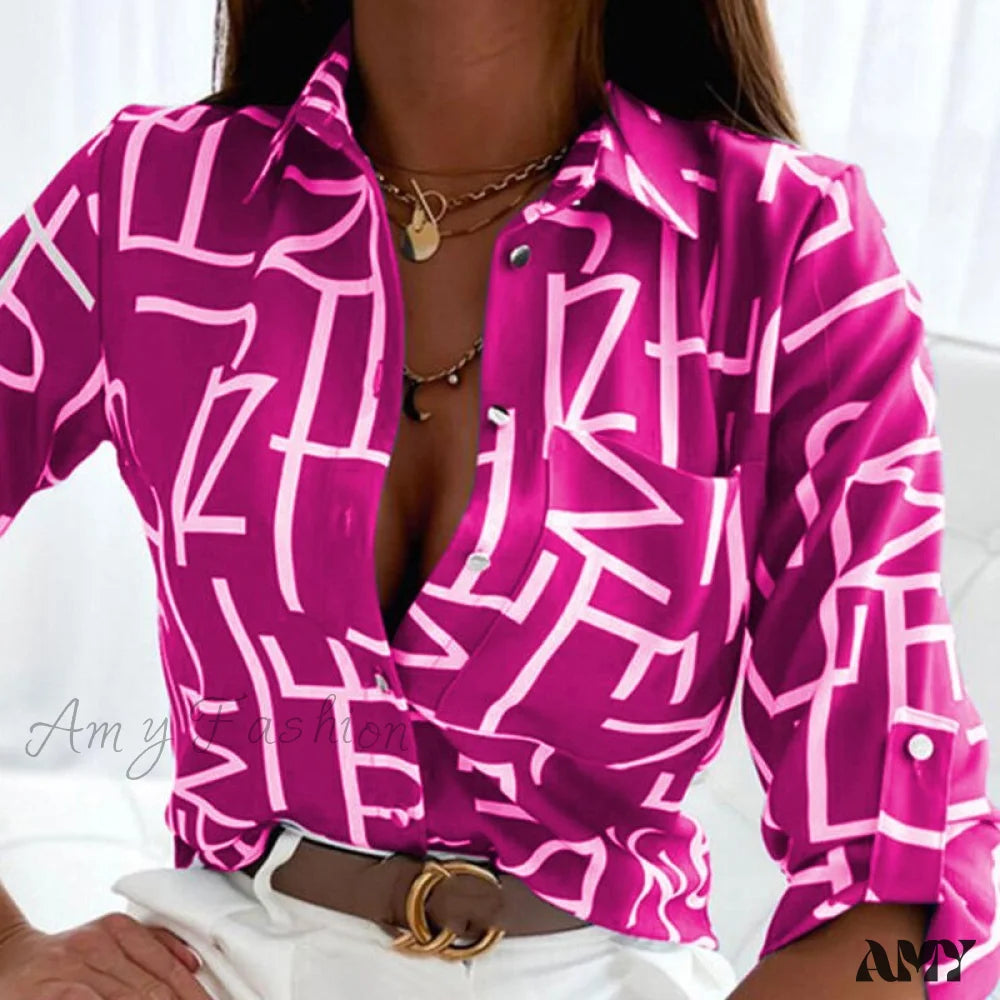 Amy Fashion - Floral Printing Single Button New Shirt Purple Letter / S