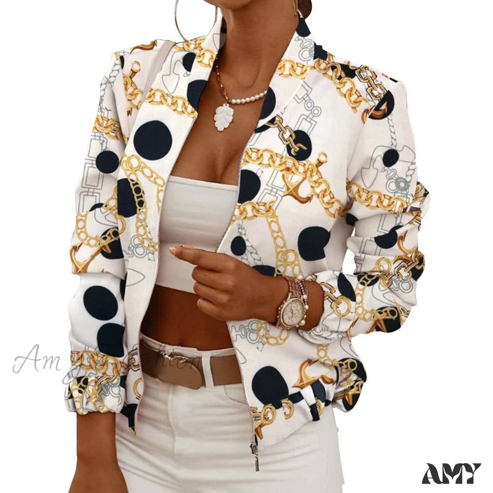 Amy Fashion - Flower Print Long Sleeve Bomber Jacket 2 / S