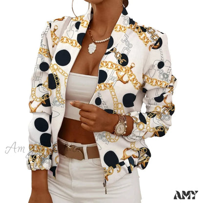 Amy Fashion - Flower Print Long Sleeve Bomber Jacket 2 / S