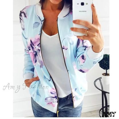 Amy Fashion - Flower Print Long Sleeve Zipper Jacket 12 / S