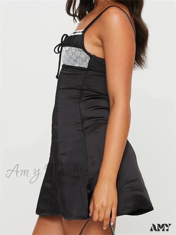 Amy Fashion - Front Tie Up Ruched Sleeveless Spaghetti Strap Mini Dress