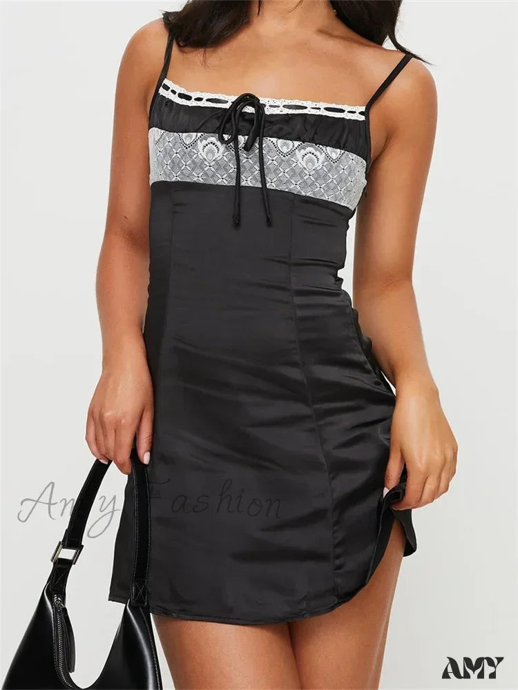 Amy Fashion - Front Tie Up Ruched Sleeveless Spaghetti Strap Mini Dress A / S