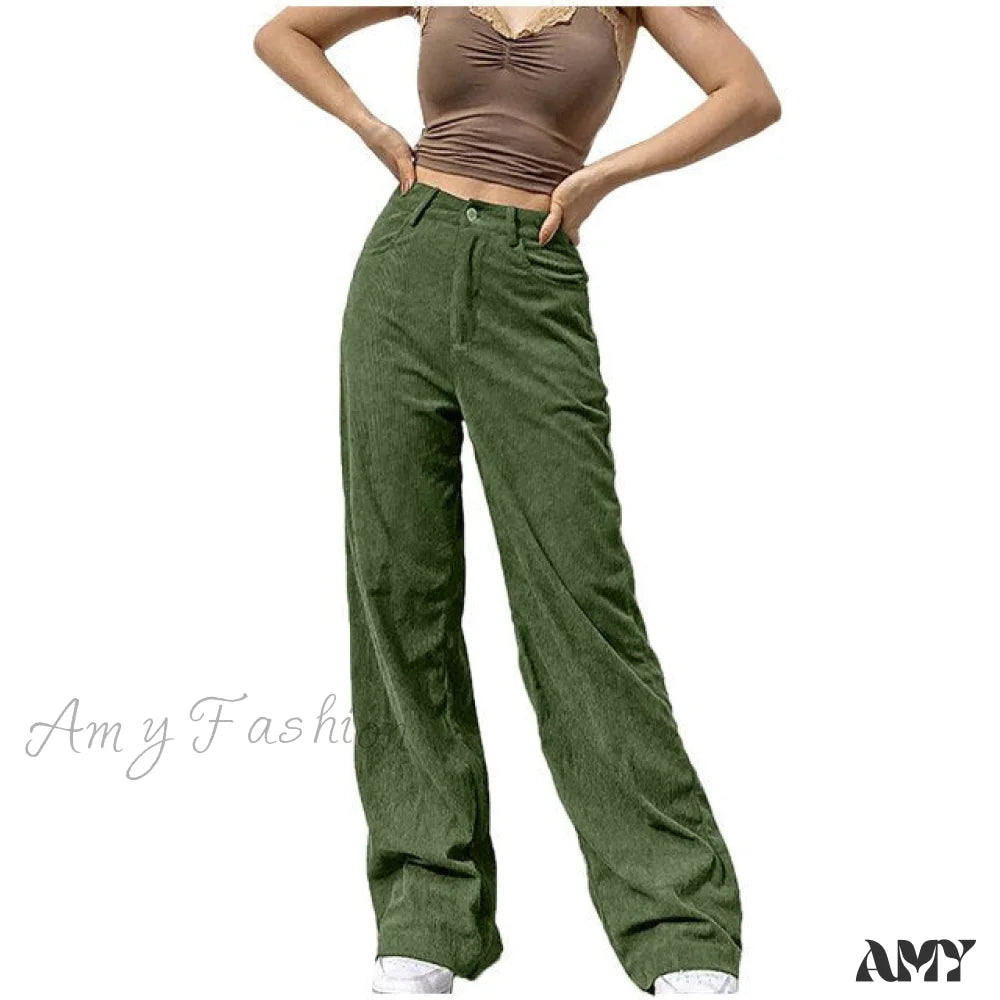 Amy Fashion - Full-Length Pocket Cargo Jeans Army Green / S