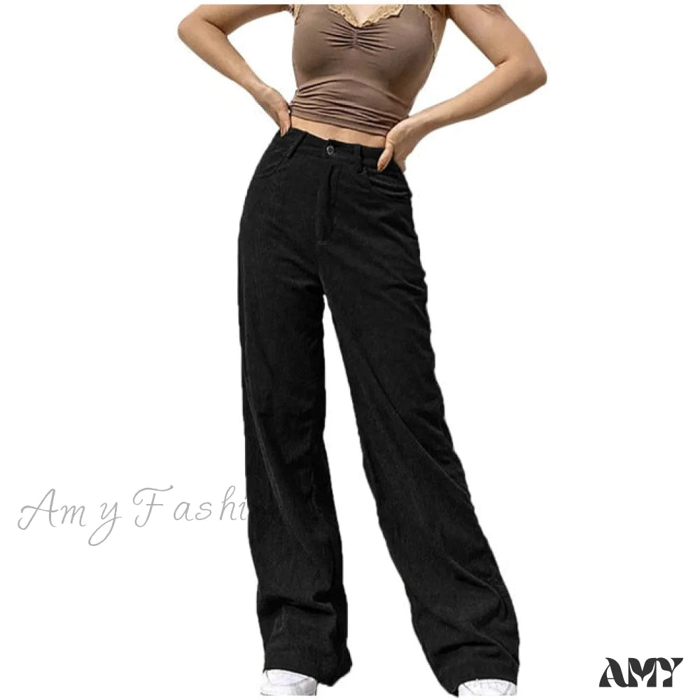 Amy Fashion - Full-Length Pocket Cargo Jeans Black / M