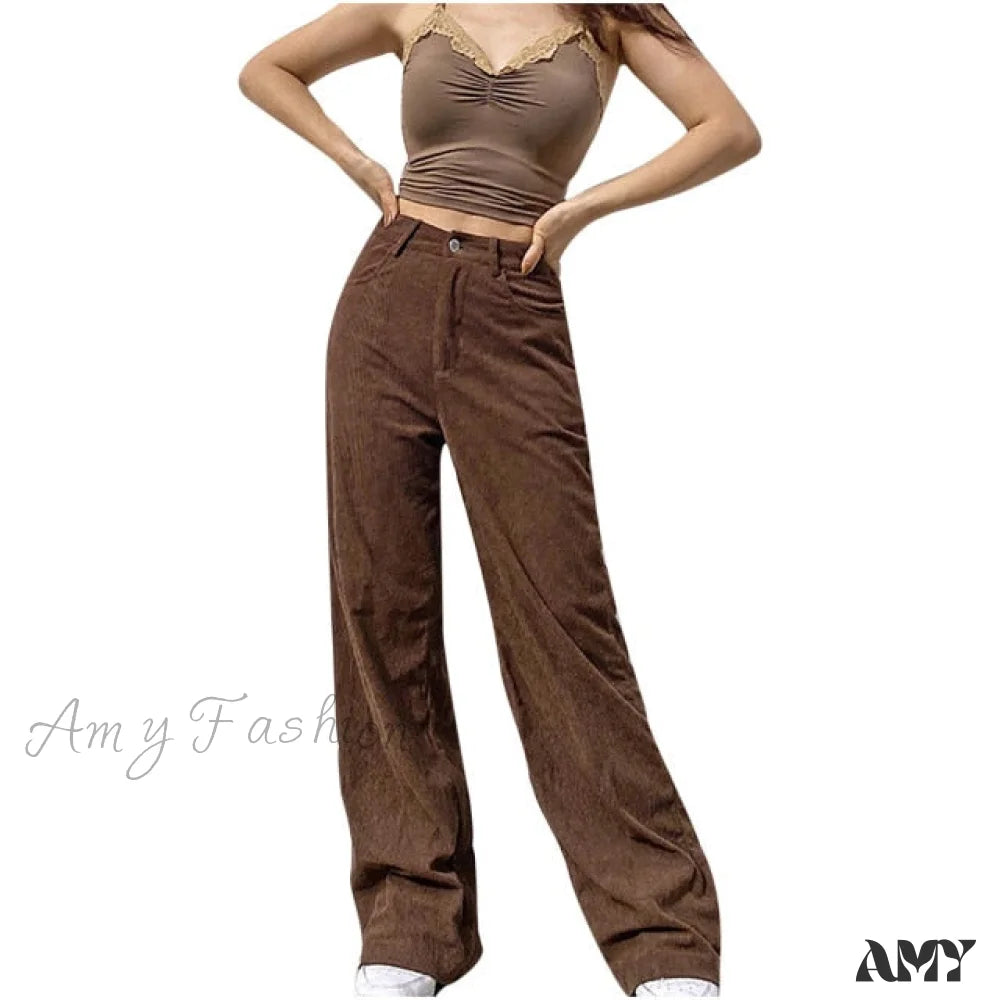 Amy Fashion - Full-Length Pocket Cargo Jeans Brown / M