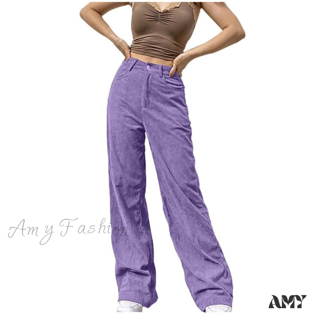 Amy Fashion - Full-Length Pocket Cargo Jeans Purple / L