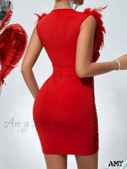 Amy Fashion - Fuzzy Trim Sequin Zip Back Bodycon Dress