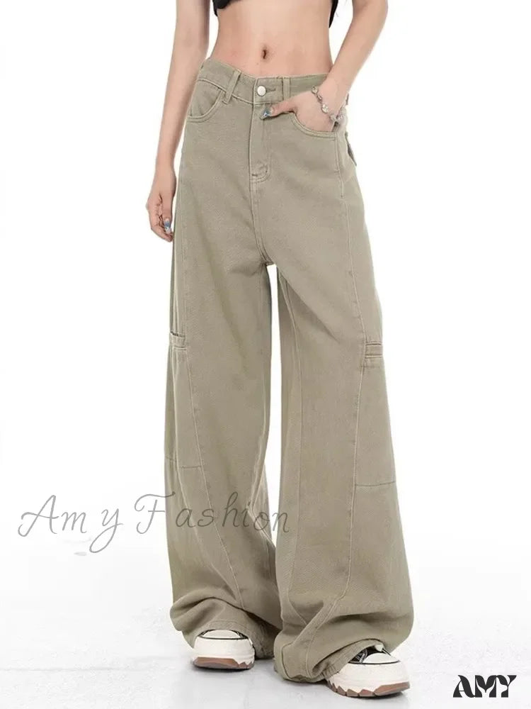 Amy Fashion - Genuine Fashionable Relaxed Slim Versatile Spring And Autumn Women’s Jean Khaki / S