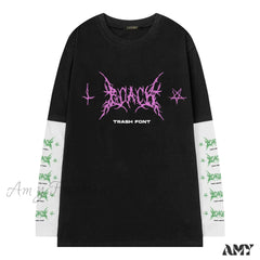 Amy Fashion - Gothic Graphic Print T-Shirt Black1 / M
