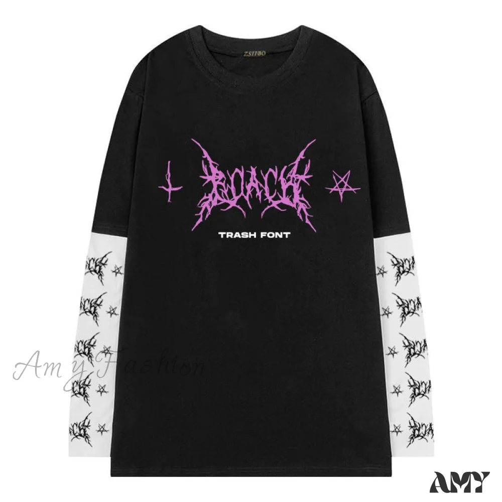 Amy Fashion - Gothic Graphic Print T-Shirt Black2 / M