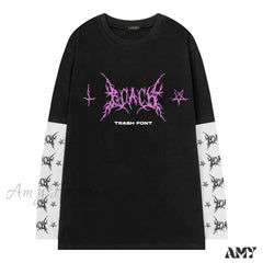 Amy Fashion - Gothic Graphic Print T-Shirt Black2 / M