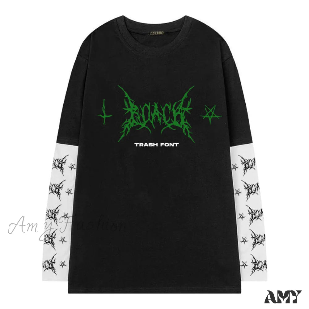 Amy Fashion - Gothic Graphic Print T-Shirt Black3 / M