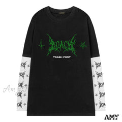 Amy Fashion - Gothic Graphic Print T-Shirt Black3 / M