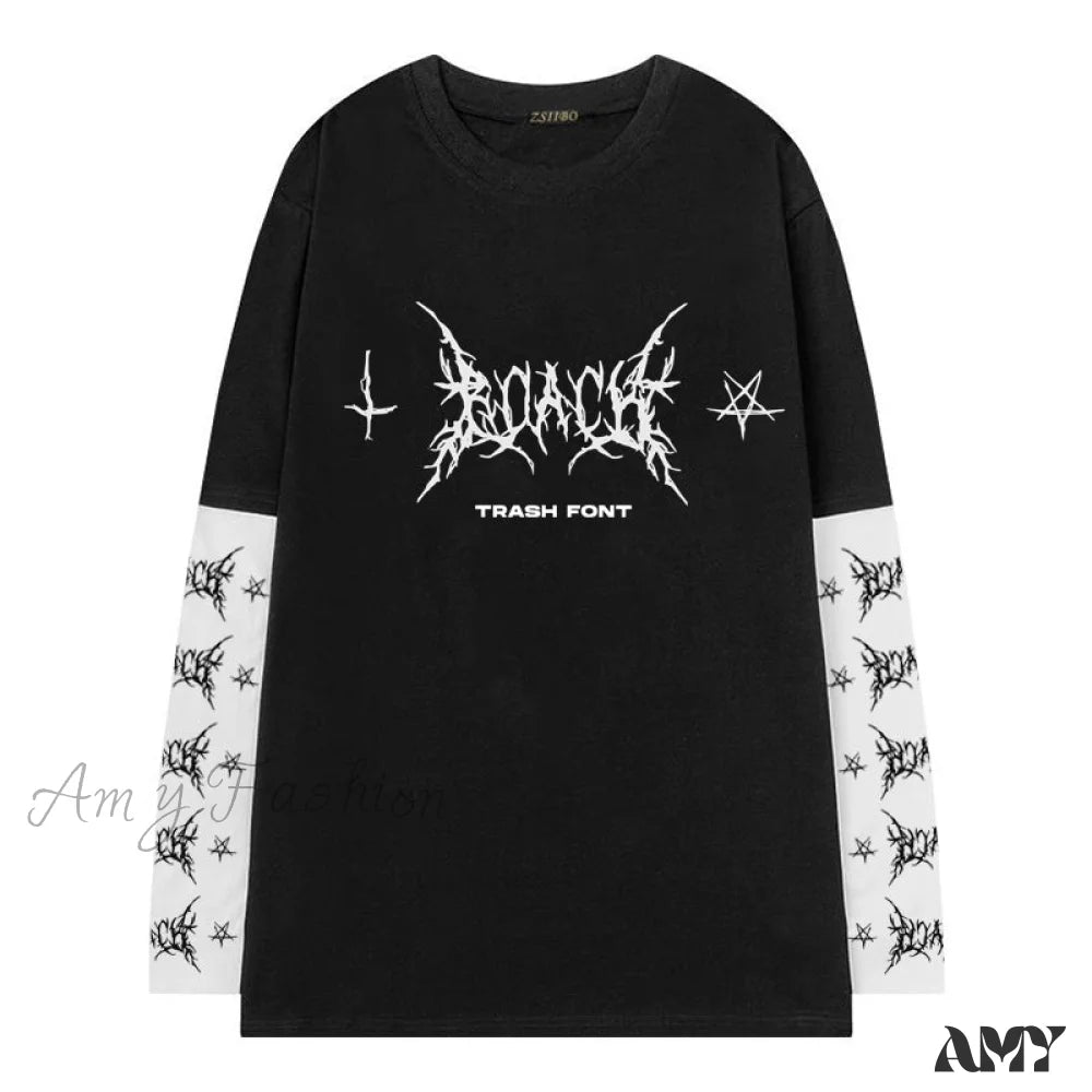 Amy Fashion - Gothic Graphic Print T-Shirt Black4 / M
