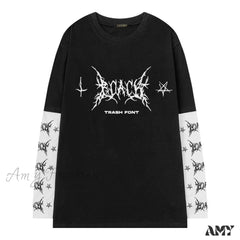 Amy Fashion - Gothic Graphic Print T-Shirt Black4 / M