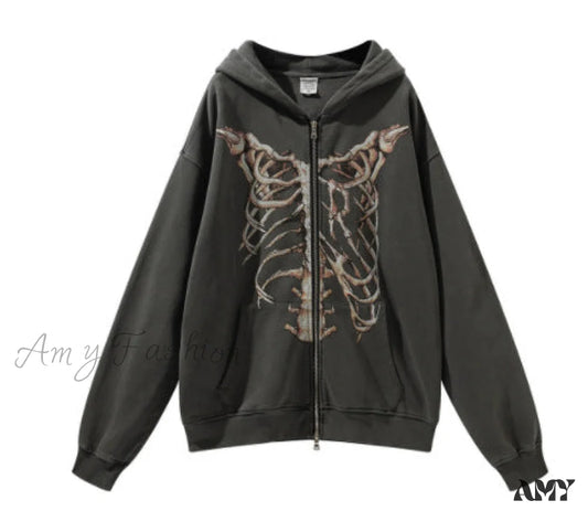 Amy Fashion - Gothic Punk Skeleton Print Hoody Jacket