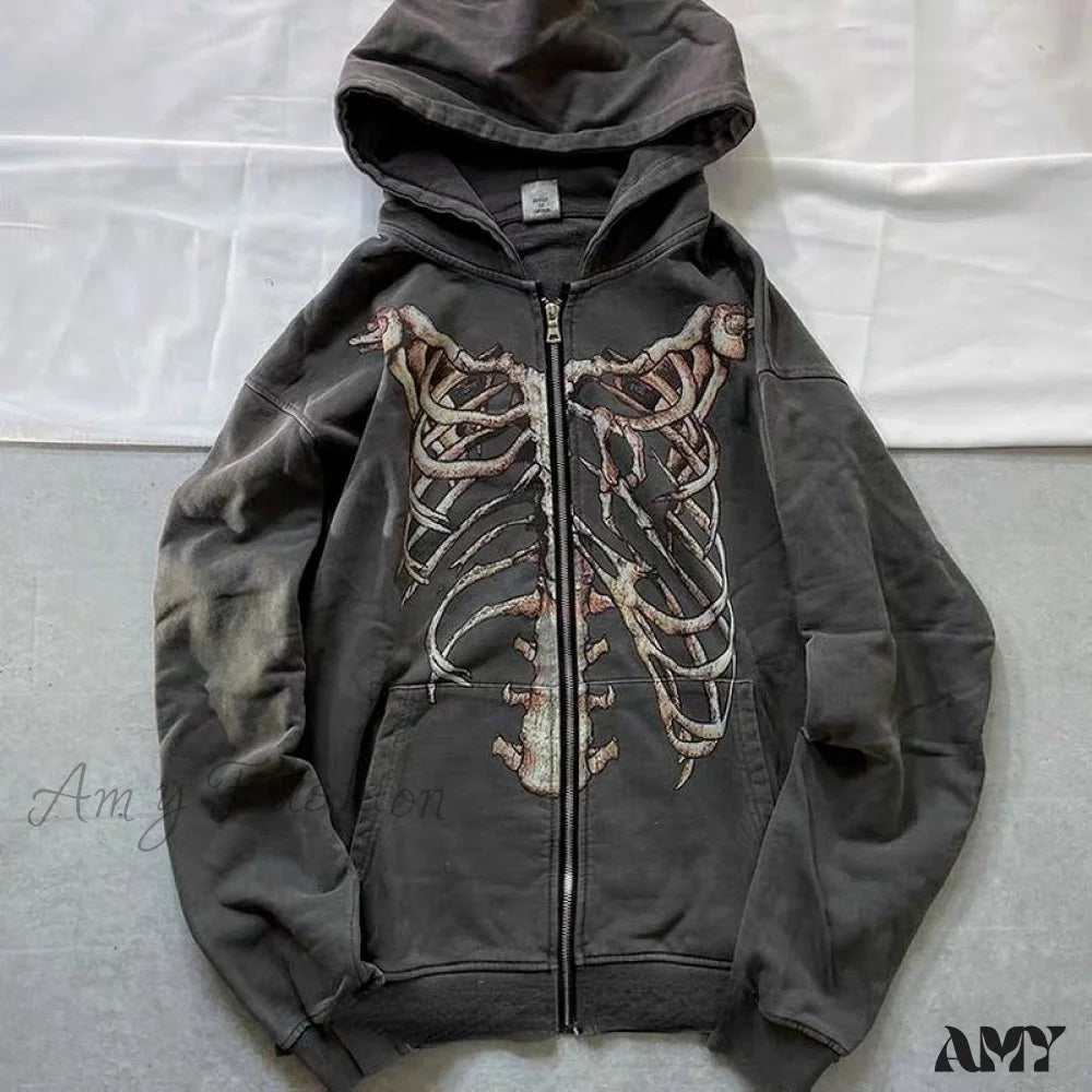 Amy Fashion - Gothic Punk Skeleton Print Hoody Jacket