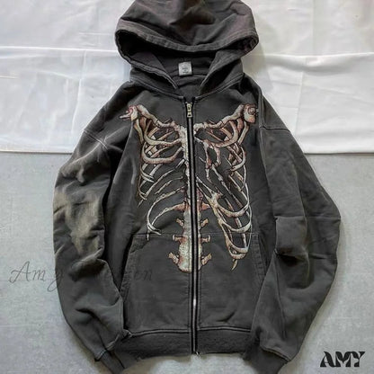 Amy Fashion - Gothic Punk Skeleton Print Hoody Jacket