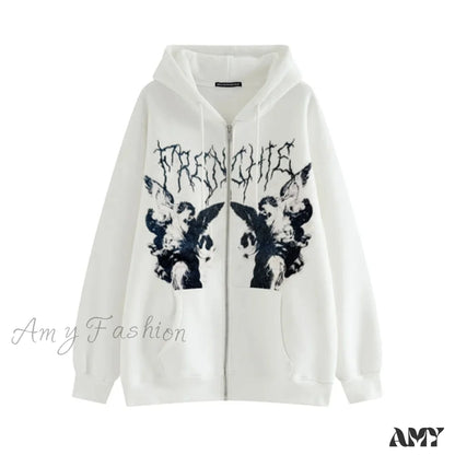 Amy Fashion - Gothic Punk Skeleton Print Hoody Jacket White / M