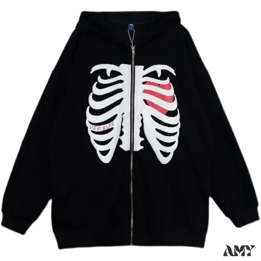 Amy Fashion - Gothic Skeleton Print Hoodies