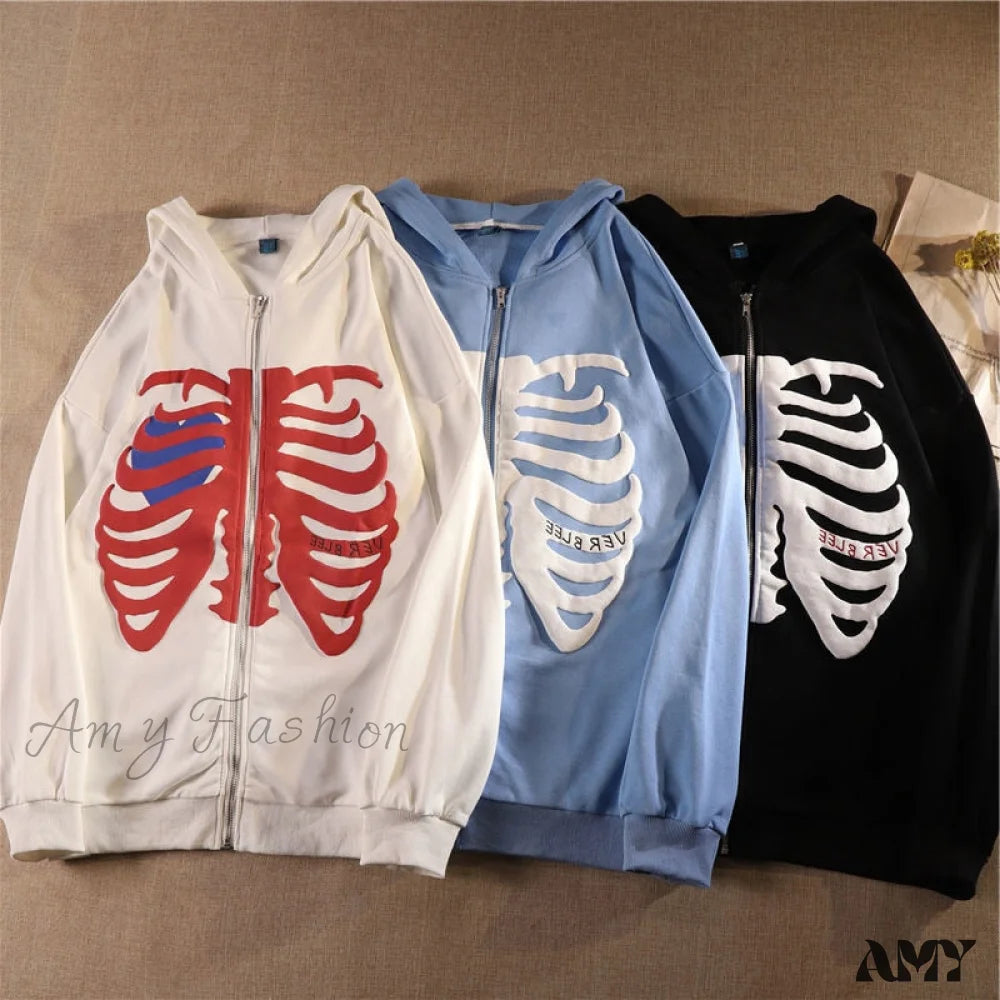 Amy Fashion - Gothic Skeleton Print Hoodies