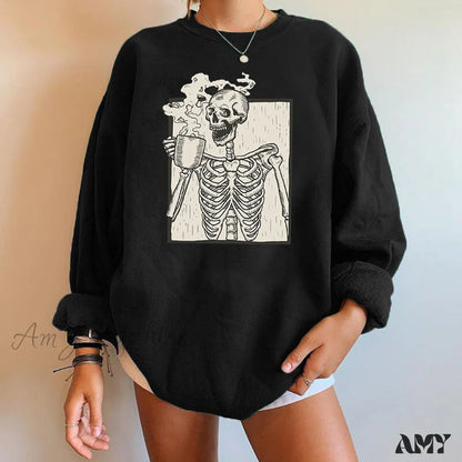 Amy Fashion - Gothic Skeleton Print Hoody Pullover