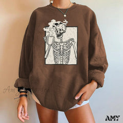 Amy Fashion - Gothic Skeleton Print Hoody Pullover