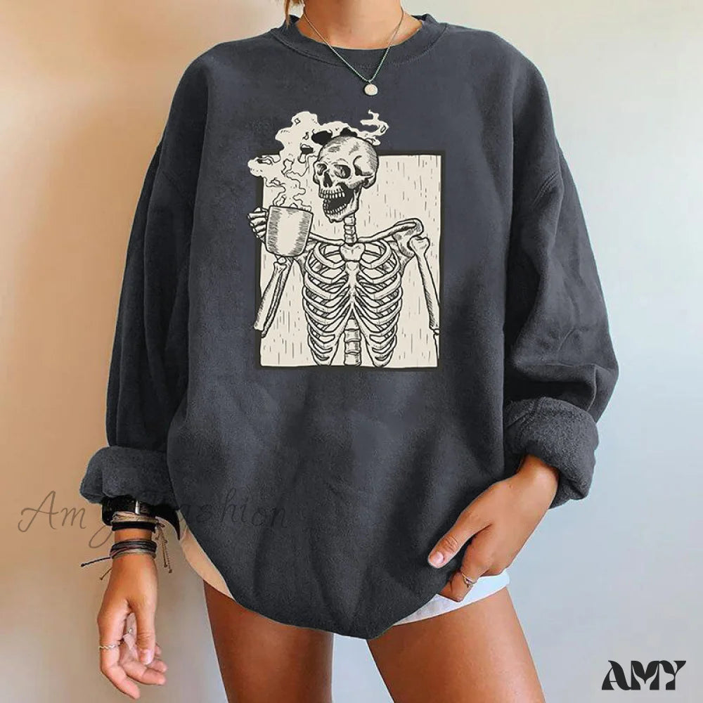 Amy Fashion - Gothic Skeleton Print Hoody Pullover