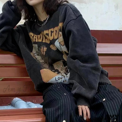 Amy Fashion - Gothic Streetwear Graphic Print Hoody Pullover