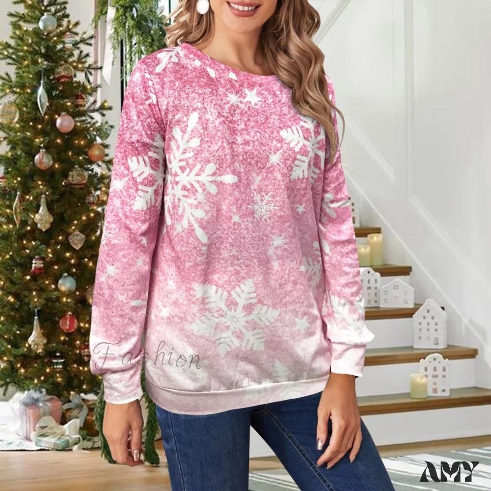 Amy Fashion - Gradual Change Sequin Printing Round Neck Long Sleeve Sweater