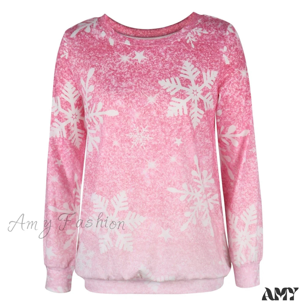 Amy Fashion - Gradual Change Sequin Printing Round Neck Long Sleeve Sweater