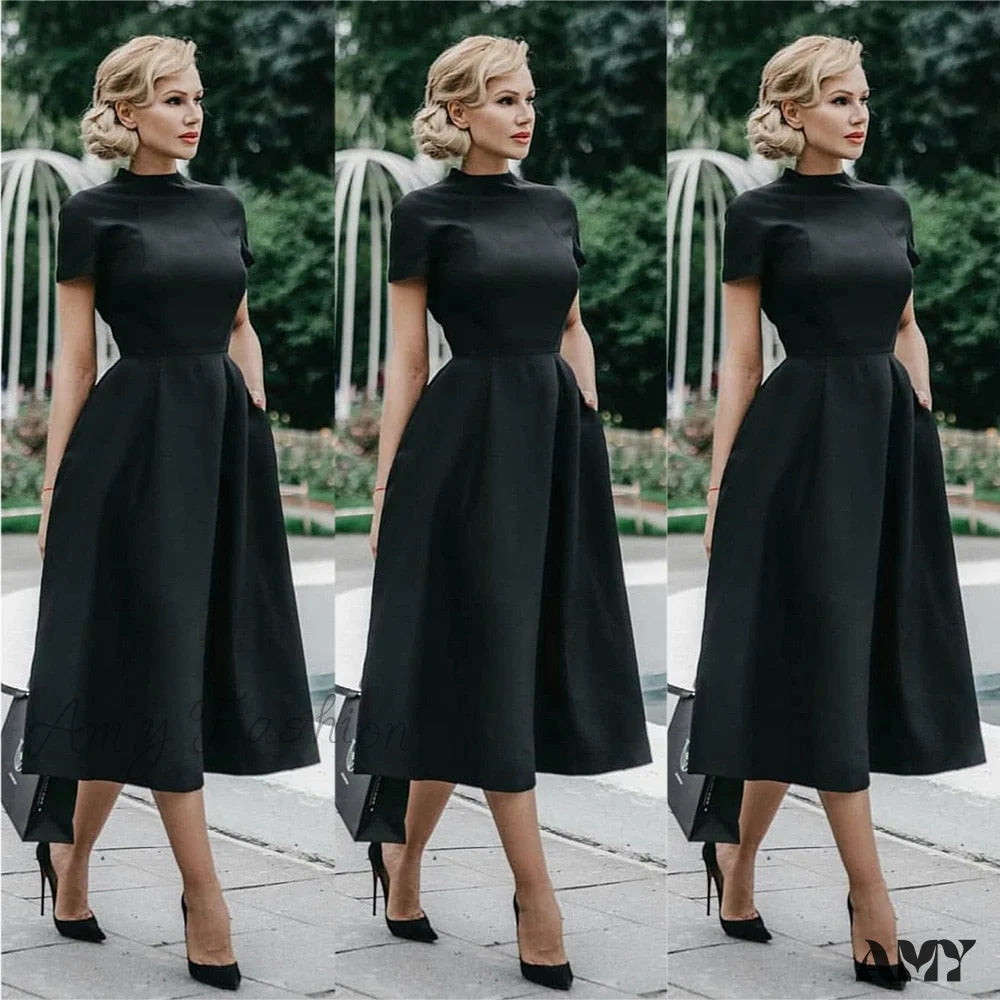 Amy Fashion - Half High Collar Waist A-Line Dresses Slim Fit Midi Dress