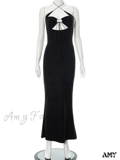 Amy Fashion - Halter Sexy Backless Hollow Out Tie Up Women Sleeveless Summer Club Party Outfits