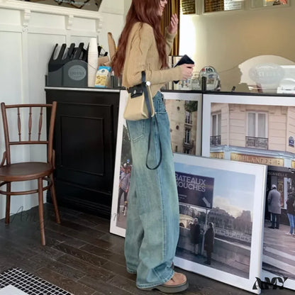 Amy Fashion - Harajuku Trend Japanese Style High-Waisted Straight New Autumn Leg Jean