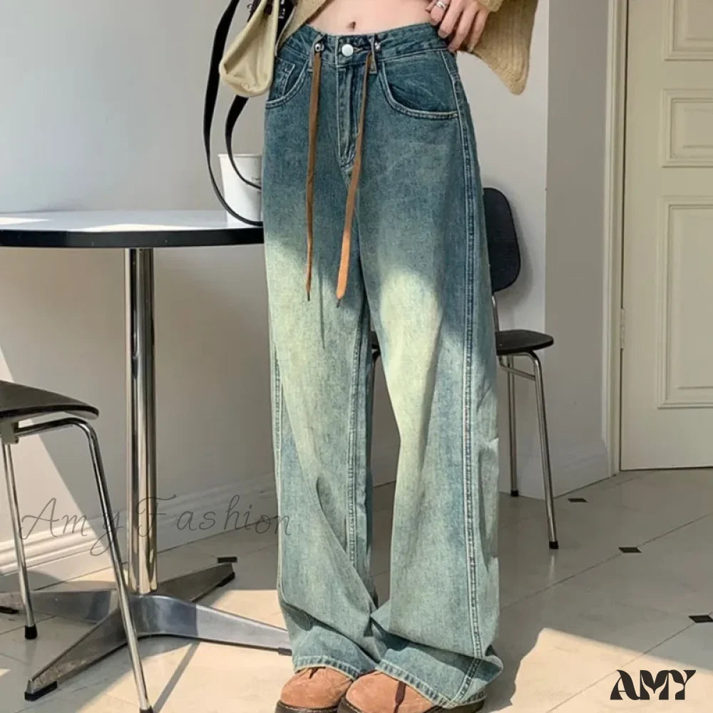 Amy Fashion - Harajuku Trend Japanese Style High-Waisted Straight New Autumn Leg Jean