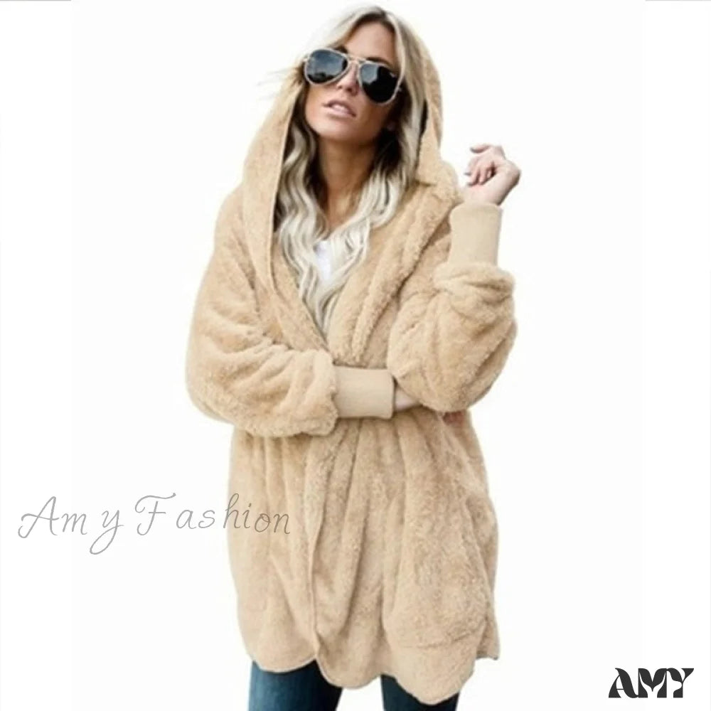 Amy Fashion - Harajuku Women Loose Long Cardigan Ladies Warm Coat Outwear Apricot / S