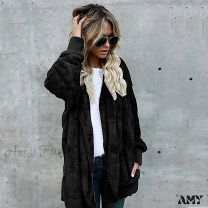 Amy Fashion - Harajuku Women Loose Long Cardigan Ladies Warm Coat Outwear Black / S