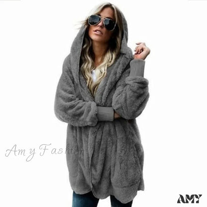 Amy Fashion - Harajuku Women Loose Long Cardigan Ladies Warm Coat Outwear Dark Gray / S