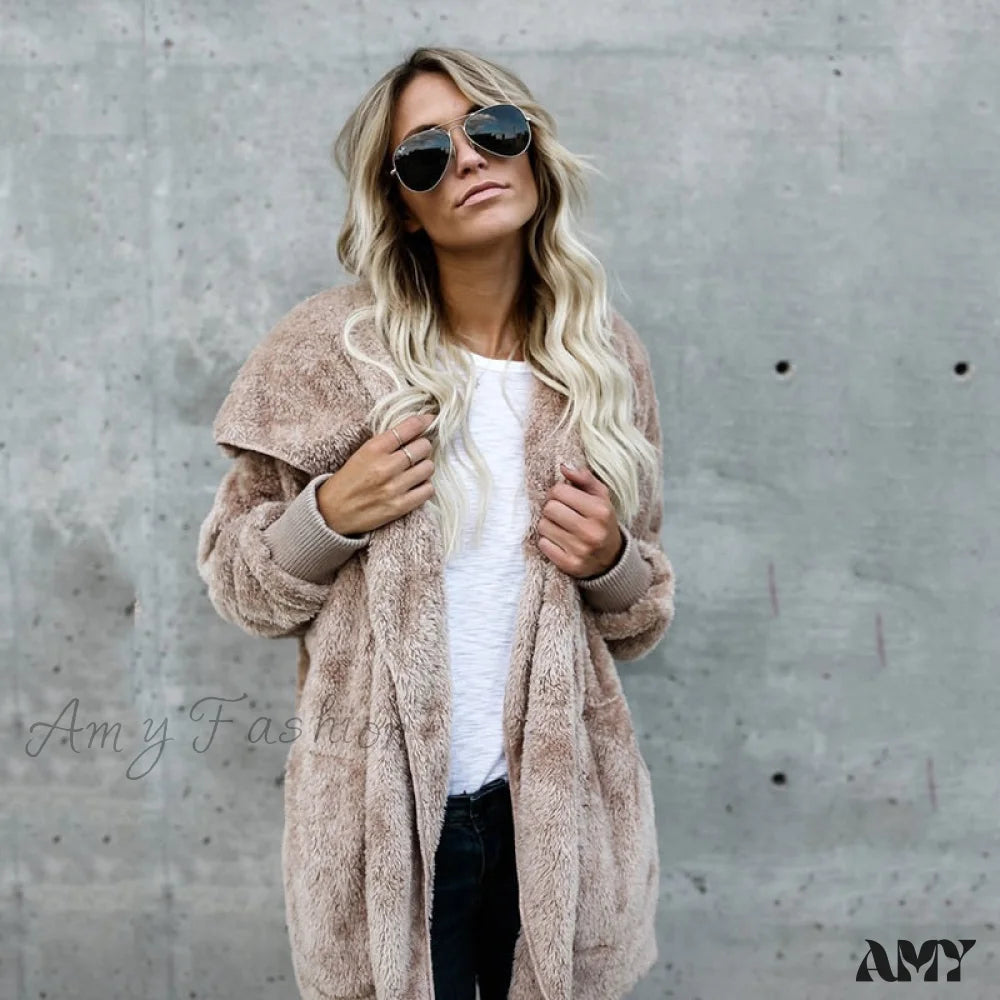 Amy Fashion - Harajuku Women Loose Long Cardigan Ladies Warm Coat Outwear Khaki / S