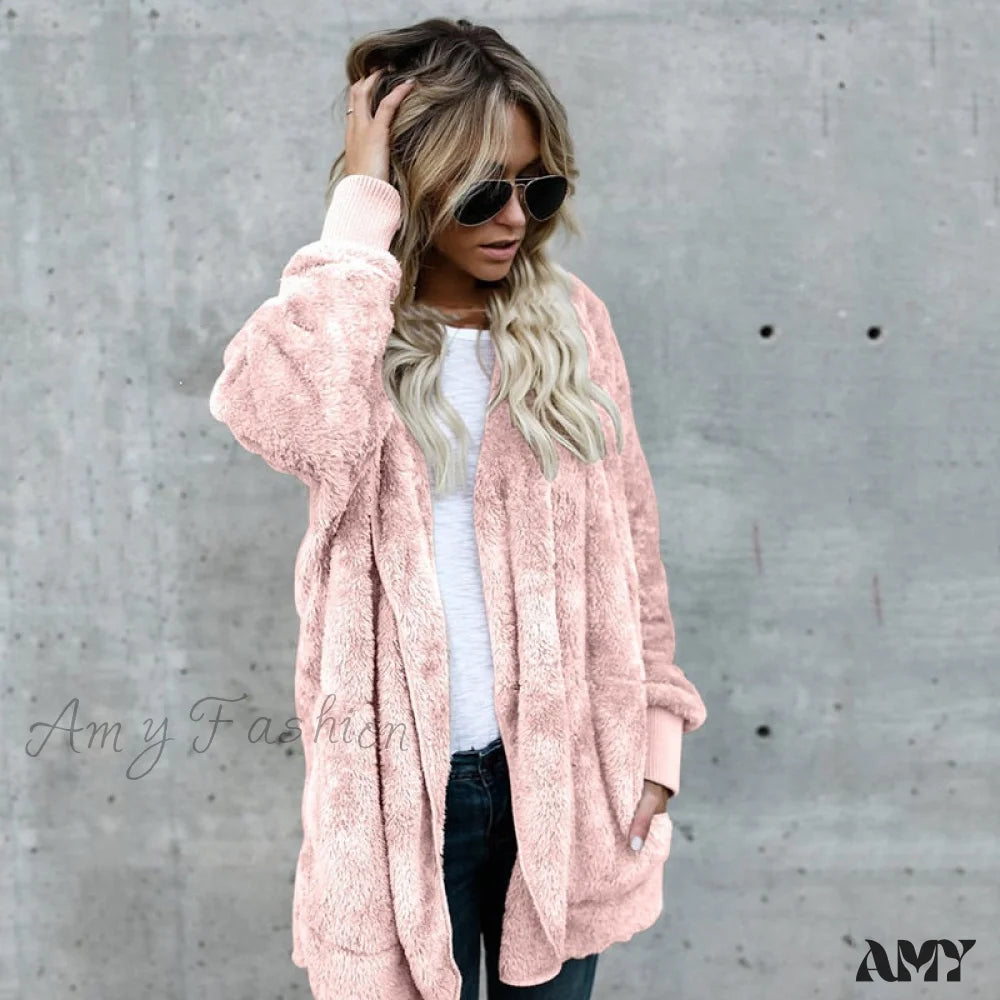 Amy Fashion - Harajuku Women Loose Long Cardigan Ladies Warm Coat Outwear Pink / S