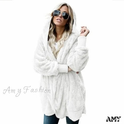 Amy Fashion - Harajuku Women Loose Long Cardigan Ladies Warm Coat Outwear White / S