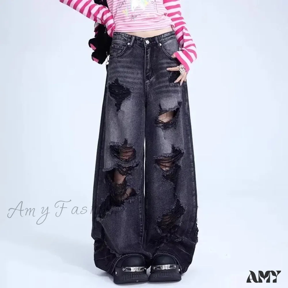 Amy Fashion - High-End Floor Length Trendy Brand Jean Black / S