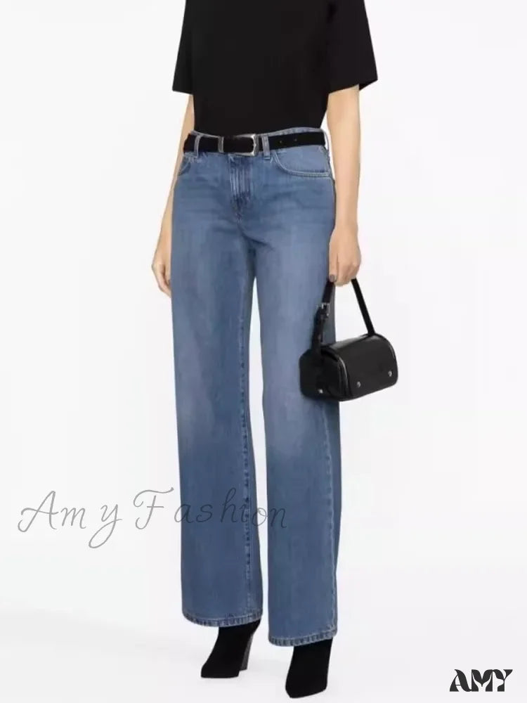 Amy Fashion - High Quality Autumn New Floor-Length Denim High-Waisted Minimalist Style Loose