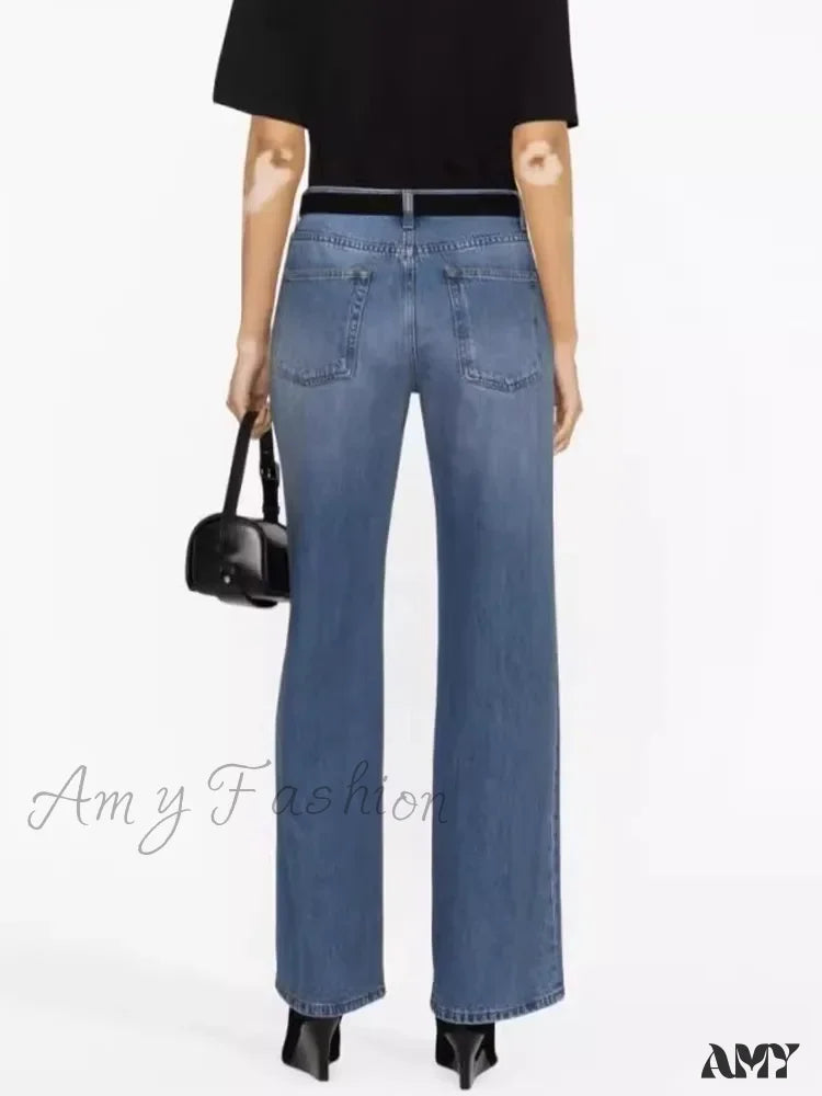 Amy Fashion - High Quality Autumn New Floor-Length Denim High-Waisted Minimalist Style Loose