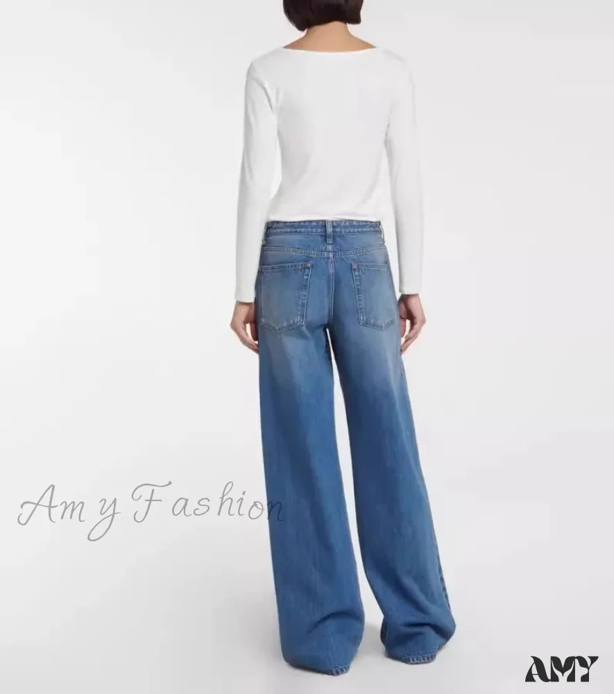 Amy Fashion - High Quality Autumn New Floor-Length Denim High-Waisted Minimalist Style Loose