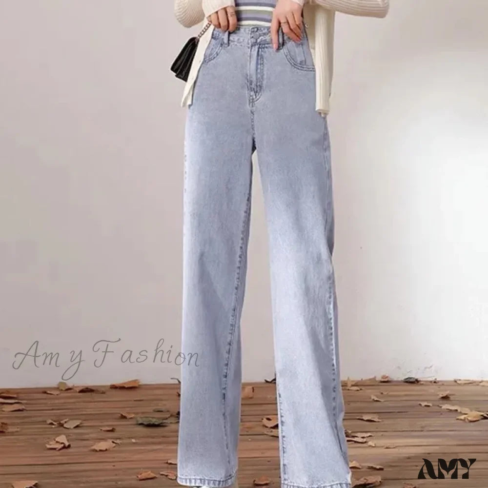 Amy Fashion - High Quality Vintage Blue Wide-Leg Straight Jean