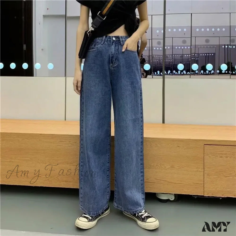 Amy Fashion - High Quality Vintage Blue Wide-Leg Straight Jean