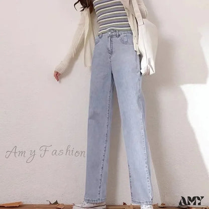 Amy Fashion - High Quality Vintage Blue Wide-Leg Straight Jean